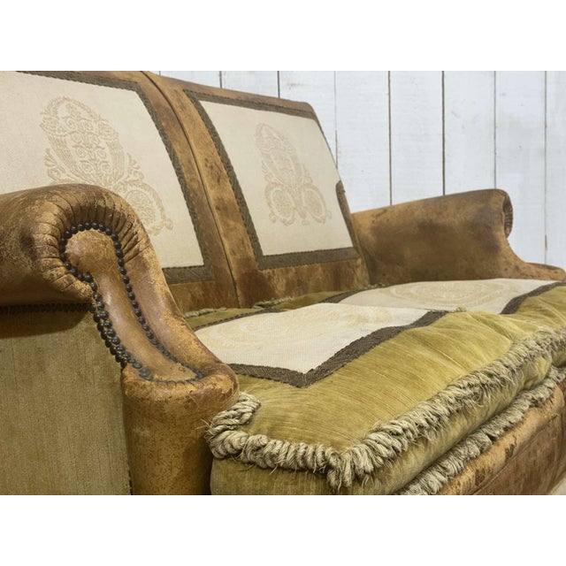 Early 20th Century Vintage Club Sofa in Leather and Fabric, 1930s For Sale - Image 5 of 18