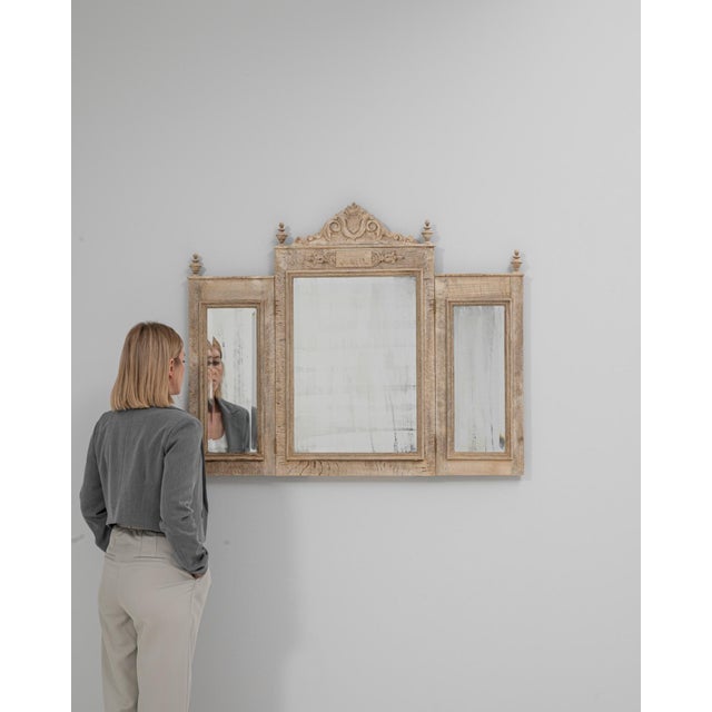1900s Belgian Carved Oak Folding Wall Mirror For Sale - Image 18 of 18