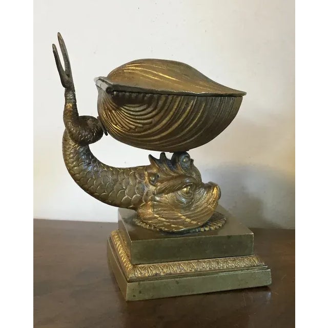 Antique 19th Century French Empire Gilt Bronze Dolphin & Sea Shell Inkwell For Sale - Image 11 of 13