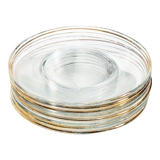 Vintage Clear Glass Plates With Gold Rim - Set of 8 For Sale