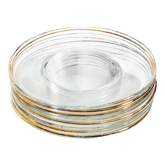 Vintage Clear Glass Plates With Gold Rim - Set of 8 For Sale