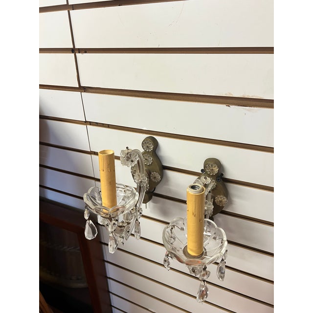Vintage Mid-Century Maria Theresa Style Crystal Wall Sconce - A Pair For Sale In West Palm - Image 6 of 9