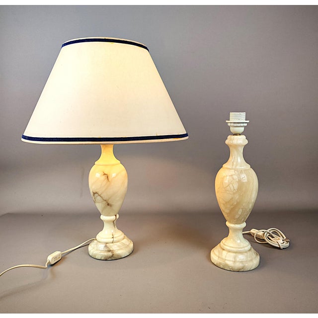 1950s Marble Table Lamps with Shades, 1950s, Set of 2 For Sale - Image 5 of 8