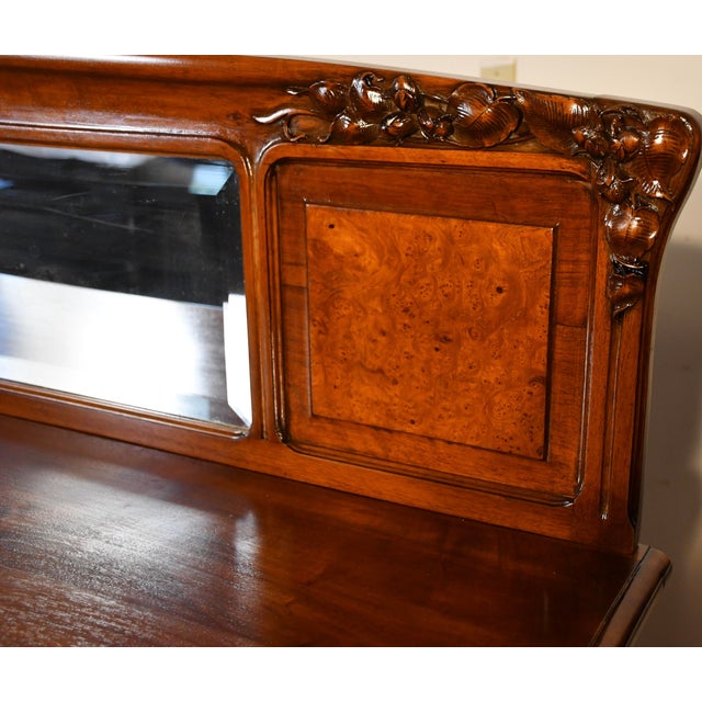 1900 - 1909 1900s Antique French Walnut & Burl Walnut Server / Buffet / Sideboard With Mirror For Sale - Image 5 of 18