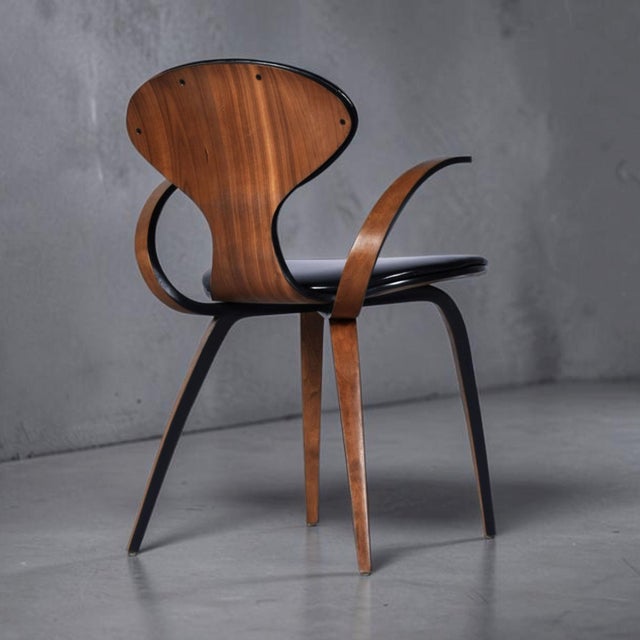 Mid-Century Modern Norman Cherner Style Sculpted Bent Plywood Armchair With Black Cushions For Sale - Image 3 of 13