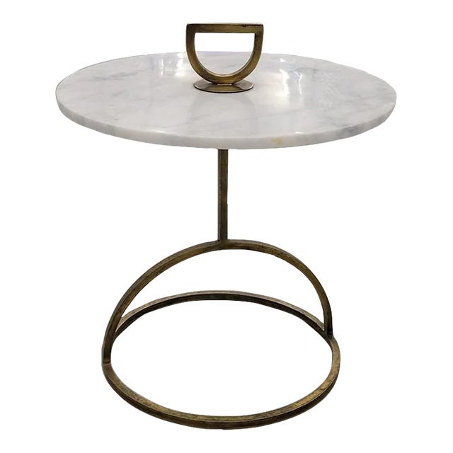 Vintage Art Deco Brass and Marble Drinks Side Table For Sale