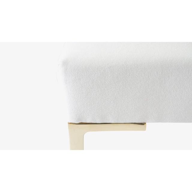 Astor Petite Brass Ottomans in Snow Velvet by Montage, Pair For Sale In New York - Image 6 of 7