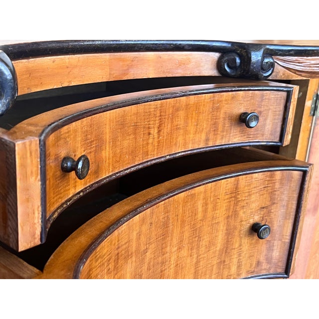 Early 20th Century Art Deco Demilune Burl Walnut and Ebonized Credenza with doors and drawers For Sale - Image 14 of 18