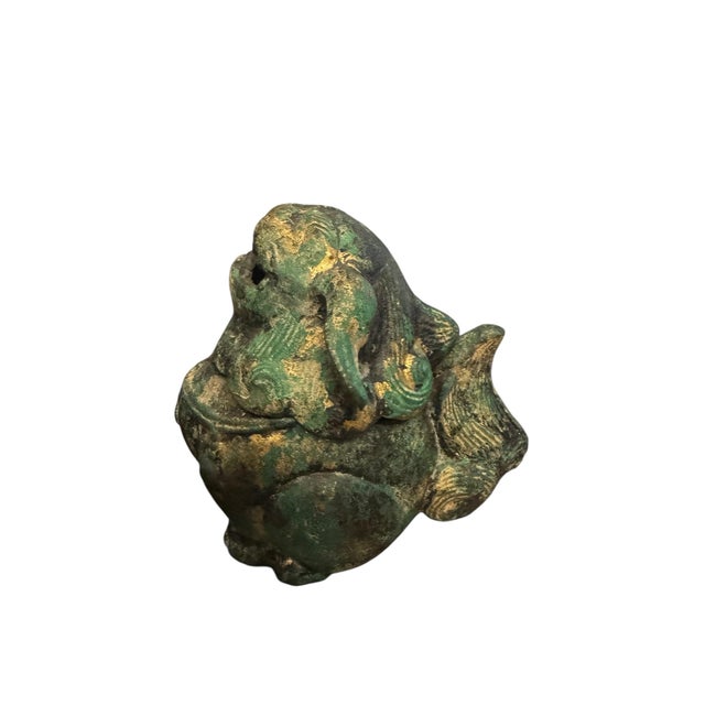 Asian Antique 19th C. Bronze Foo Dog Incense Burner With Aged Verdigris Patina - Qing Era Asian Antique For Sale - Image 3 of 8