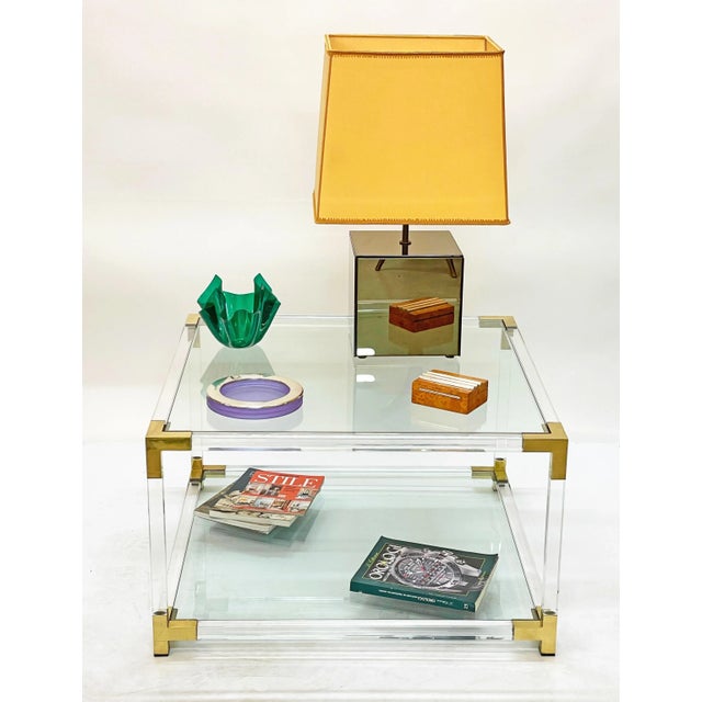 Italian Hollywood Regency Acrylic, Brass & Glass Square Cocktail Table, 1970s For Sale - Image 17 of 18