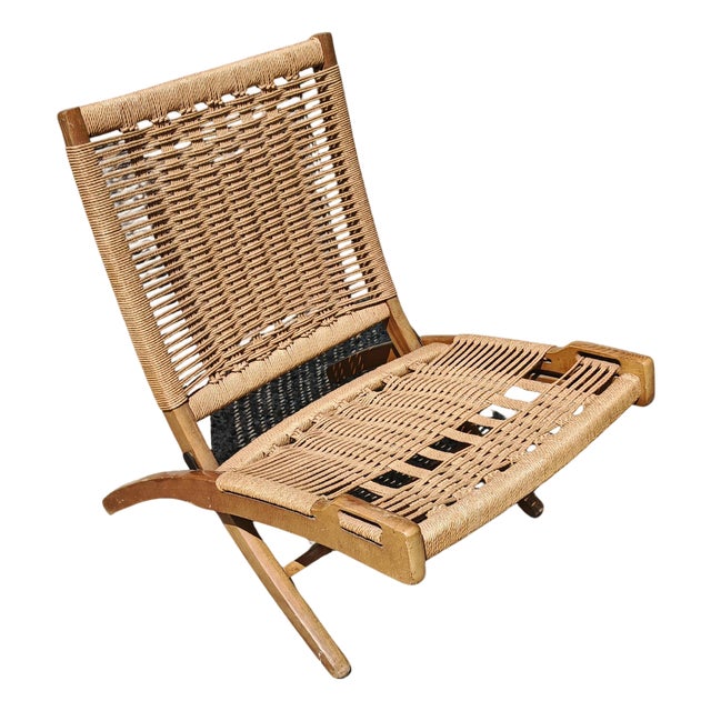 Mid-Century Modern Folding Chairs in Beech and Paper Cord attributed to Ebert Wels, 1960s, Set of 2 For Sale