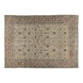 1920s Persian Khorassan Gray, Beige, Indigo, Rust and Warm Brown Wool Rug For Sale