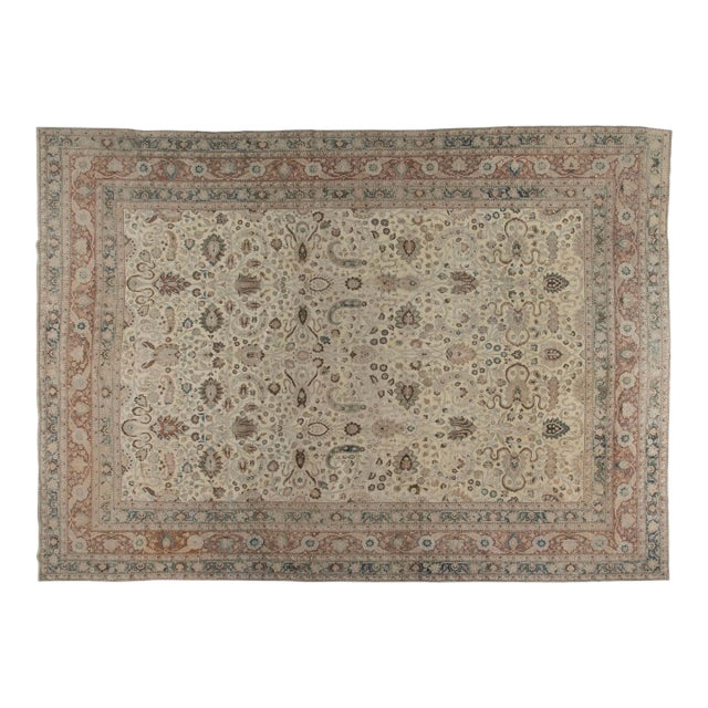 1920s Persian Khorassan Gray, Beige, Indigo, Rust and Warm Brown Wool Rug For Sale
