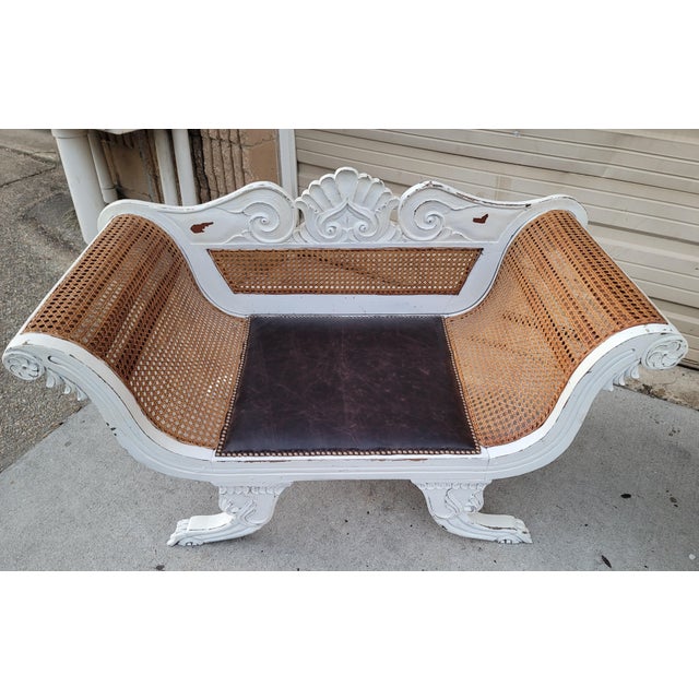 Painted Antique Anglo-Indian Colonial Caned Leather Seat Settees -- a Pair For Sale - Image 11 of 13