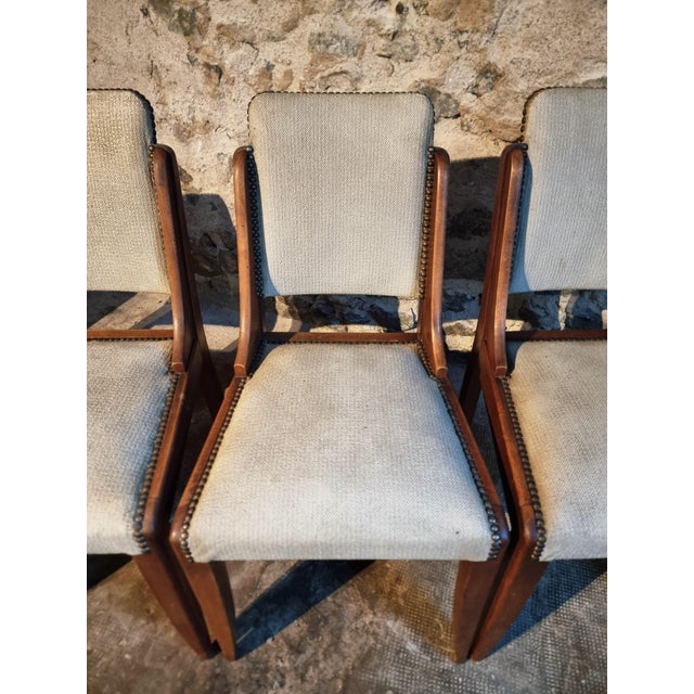 Mid-Century French Walnut Dining Chairs in Light Taupe Upholstery, 1950s, Set of 5 For Sale - Image 9 of 18