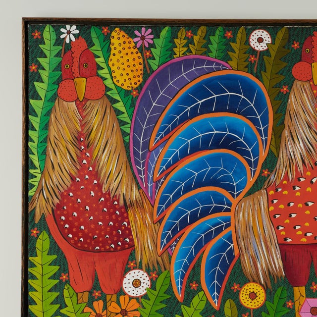 Mid-Century Modern Vintage Haitian Painting of Three Roosters by Paul Nemours For Sale - Image 3 of 13