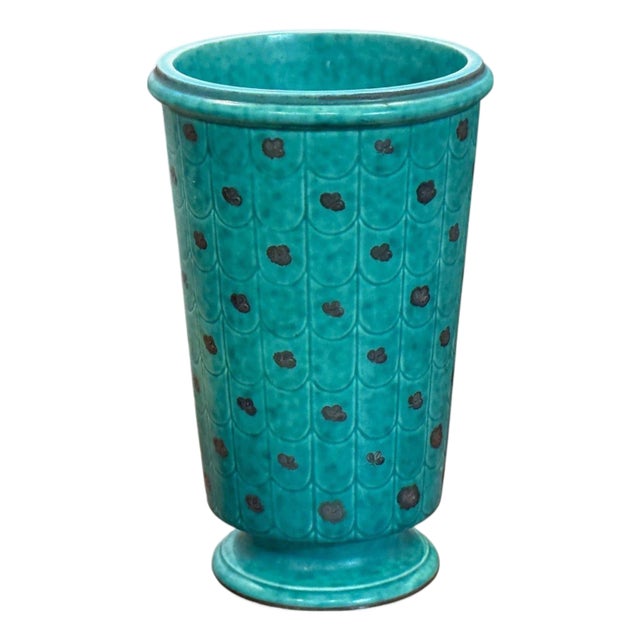 Wilhelm Kage, Green Ceramic, Argenta Vase, Sweden, 1930s For Sale