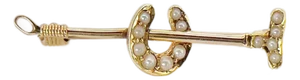 Victorian 14k Polo Mallet and Horseshoe Pearl Brooch