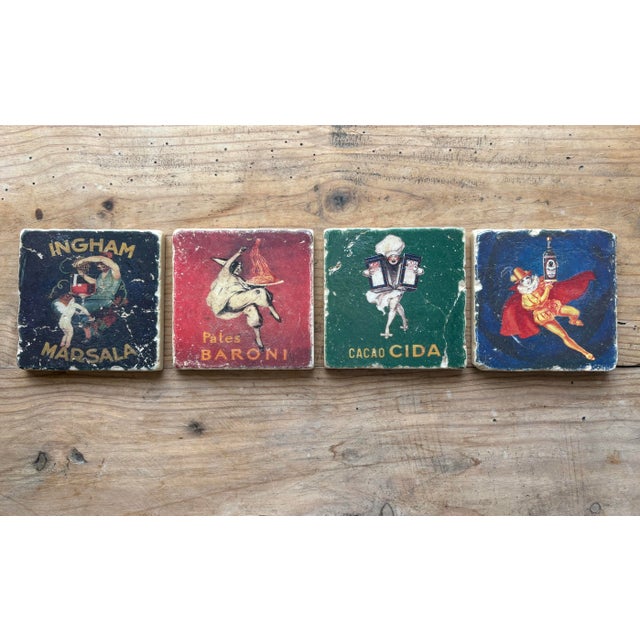 Vintage Italian Advertising Ceramic Coasters, Set of 4 | Ingham Marsala, Baroni & Cacao Cida For Sale - Image 11 of 12