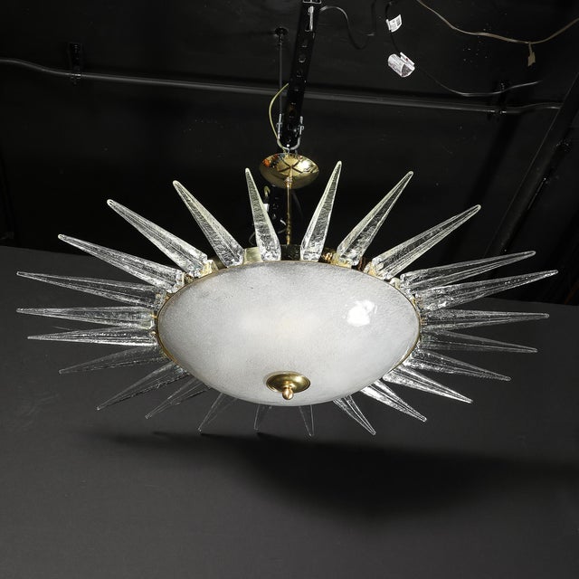 Modernist Brass Fitted Hand-Blown Murano Glass Starburst Spike Form Chandelier For Sale - Image 13 of 18