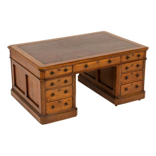Large Antique English Oak Partners Desk, 1800s For Sale