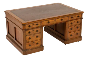 Large Antique English Oak Partners Desk, 1800s