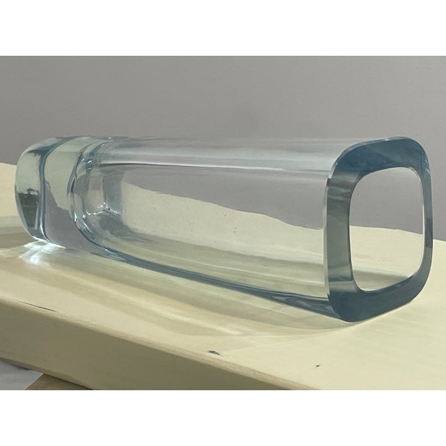 Mid 20th Century Signed Strombergshyttan Heavy Crystal Bud Vase | Scandinavian Modern Minimalist Column For Sale - Image 5 of 6