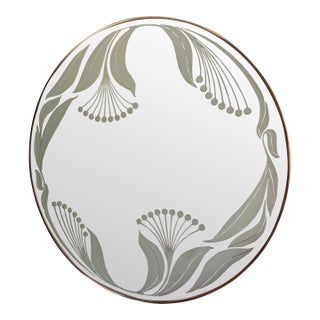 Vintage Round Mirror Etched by Windsor For Sale