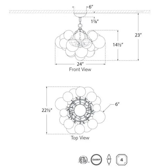 Transitional Julie Neill for Visual Comfort Signature Talia Small Semi-Flush Mount in Plaster White and Clear Swirled Glass For Sale - Image 3 of 3
