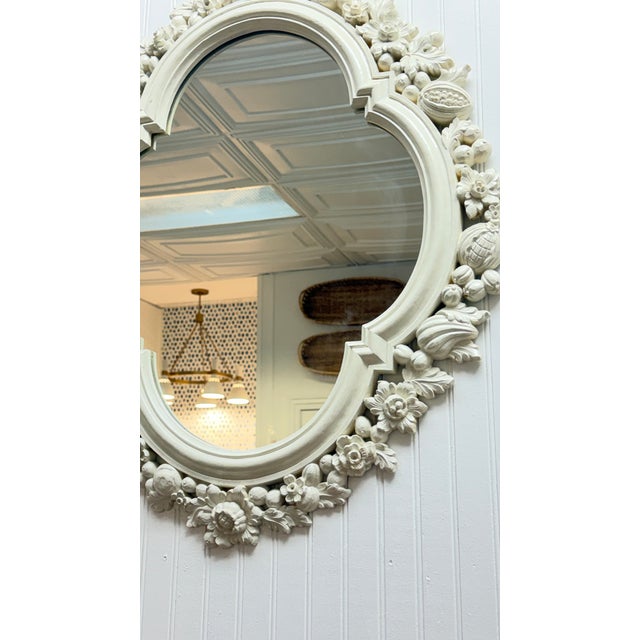 Shabby Chic Vintage Floral & Fruit Mirror; Antique White For Sale - Image 3 of 4