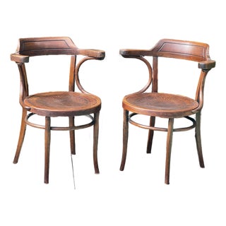 Pair of Antique Thonet-Style Bentwood Armchairs For Sale