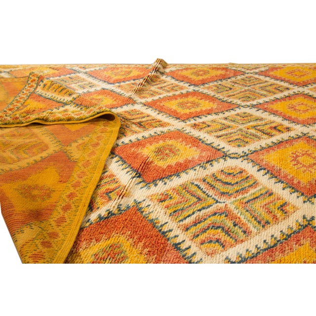 Tribal Mid-20th Century Vintage Orange Moroccan Tribal Wool Rug For Sale - Image 3 of 13