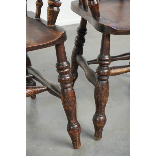 Antique English Wooden Captain Chairs, Late 19th Century, Set of 4 For Sale - Image 17 of 18