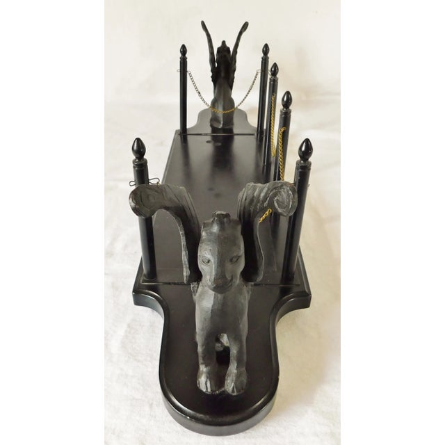 Black Large Vintage Ornate Gothic Black Metal & Wood Gargoyle Footed Candle Holder Tray Stand For Sale - Image 8 of 11