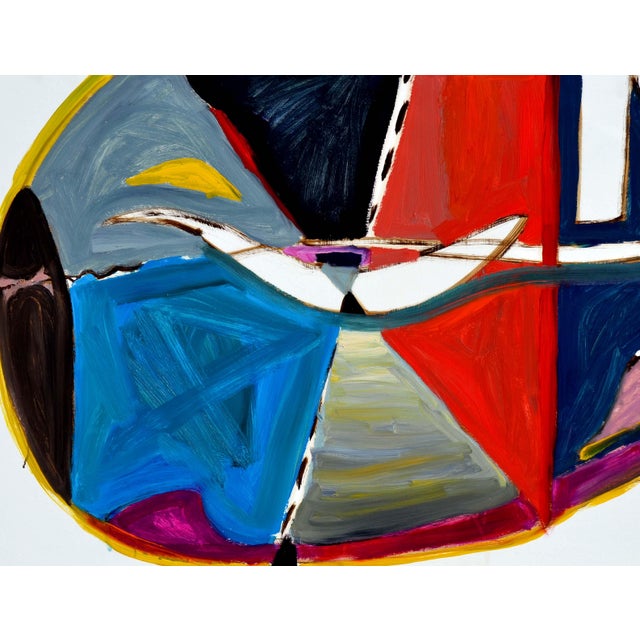 Bold abstract expressionist painting by Les (Leslie Luverne) Anderson (American, 1928-2009). Oil on masonite. Titled "For...