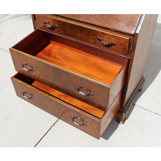 Vintage Georgian Revival Flame Mahogany Secretary Desk Bookcase With Glass Doors, Circa 1940s–1950s For Sale - Image 13 of 18