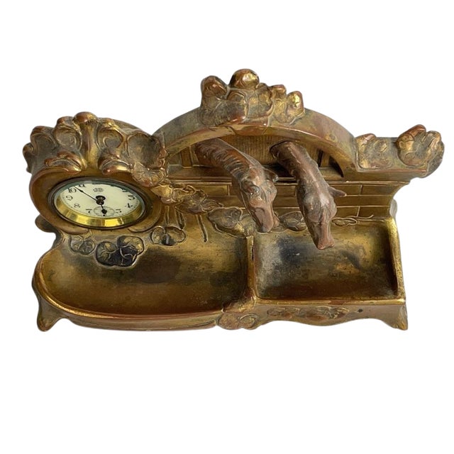 Antique Jennings Brothers Equestrian Horse Desk Clock & Divided Tray, j.b. 282 For Sale - Image 10 of 18