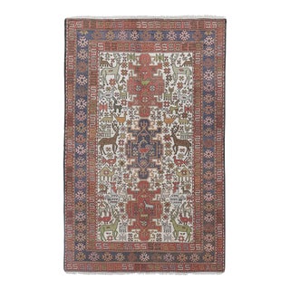 1960s Vintage Animal Pattern Soumac Kilim Rug 4'2'' X 6'6'' For Sale