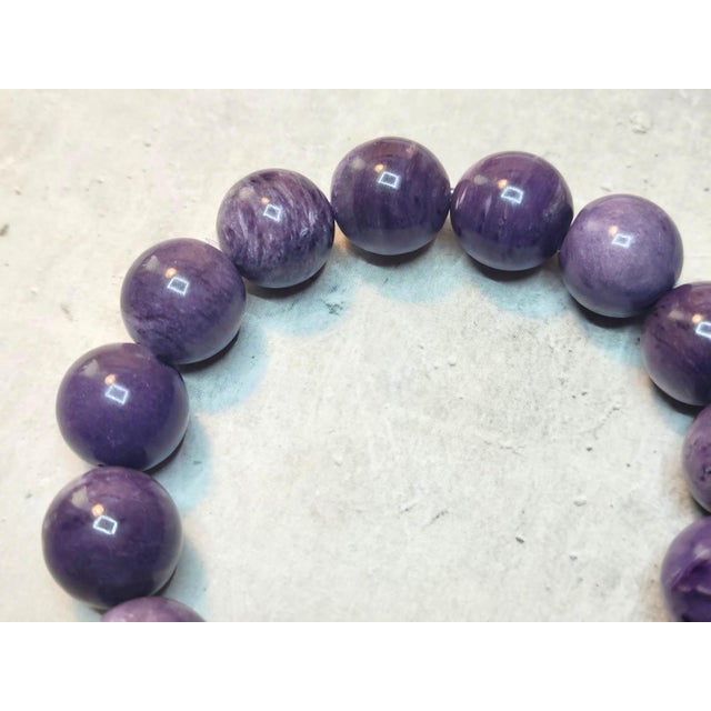 2020s Charoite Beaded Stretch Bracelet by Noblesse Oblige Studio, 9" For Sale - Image 5 of 10