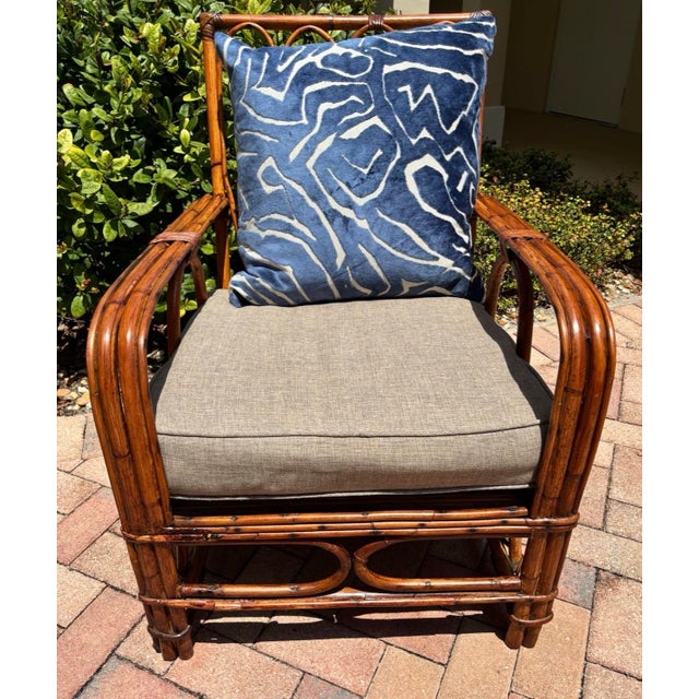 1940s Restored Vintage “1949’er” Pair of Rattan Chairs. Stunning Restoration With Marine Quality Varnish Finish. Rattan President Stick Reed Construction. For Sale - Image 5 of 5