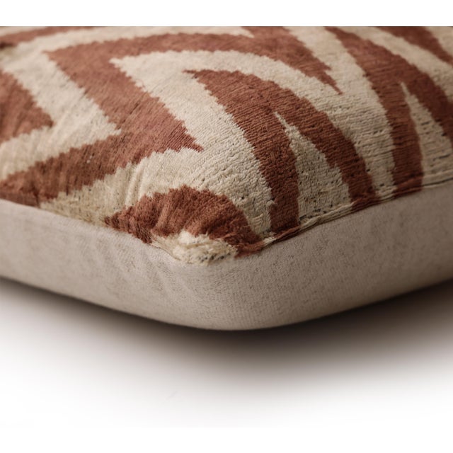 Textile The Rust & Cream Chevron Ikat Silk Velvet Pillow - 20" X 20" For Sale - Image 7 of 8