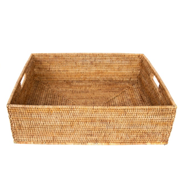 Boho Chic Artifacts Rattan Rectangular Basket For Sale - Image 3 of 5