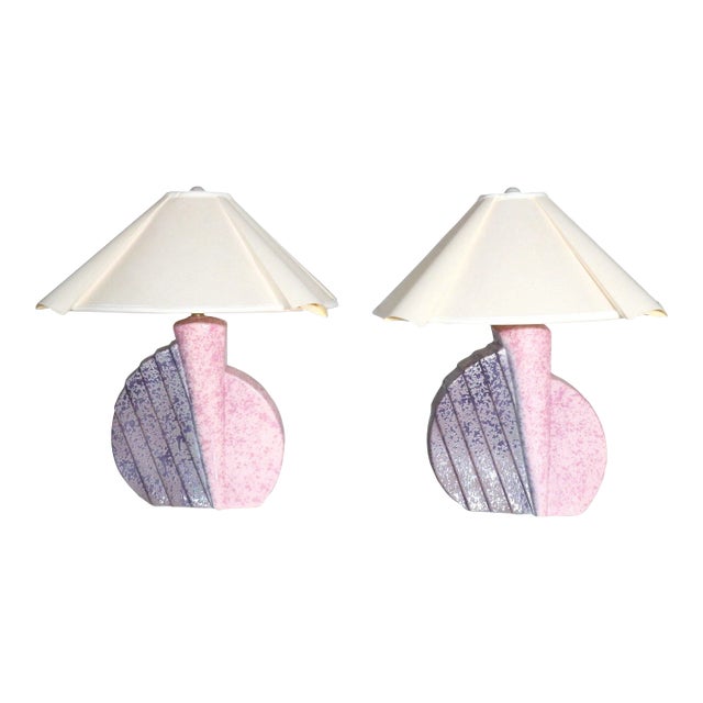 Large Postmodern Memphis Sculptural Ceramic Lamps - a Pair For Sale