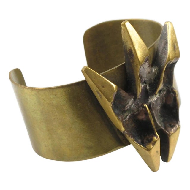 French Sculptor Henri Nogaret Mid-Century Brutalist Bronze Cuff Bracelet For Sale