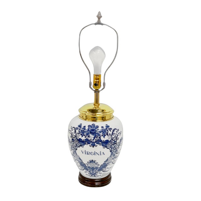 OUD Delft Tobacco Jar now made into a lamp. these jars depict the Richmond pattern and the Williamsburg theme. Made in...