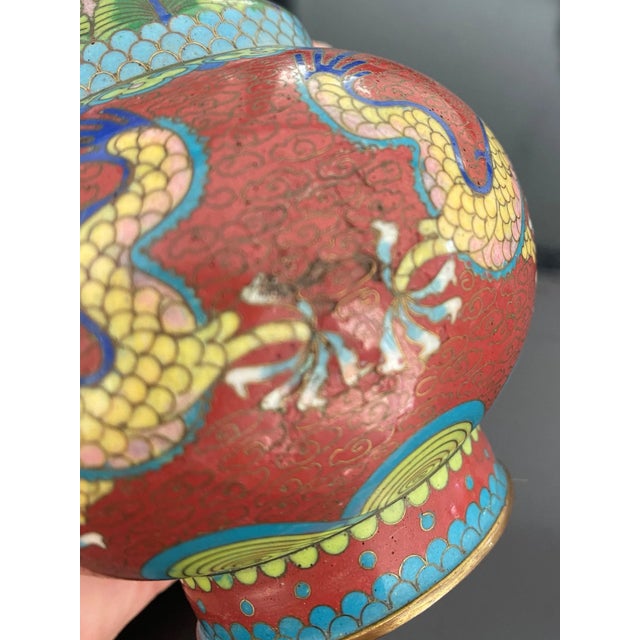 Antique Petite Chinese Dragon Cloisonné Garlic-Head Vases - a Pair For Sale - Image 9 of 11