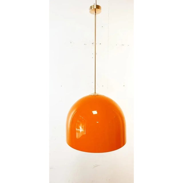 Contemporary Orange Dome Ceiling Light with Brass Rod For Sale - Image 3 of 10