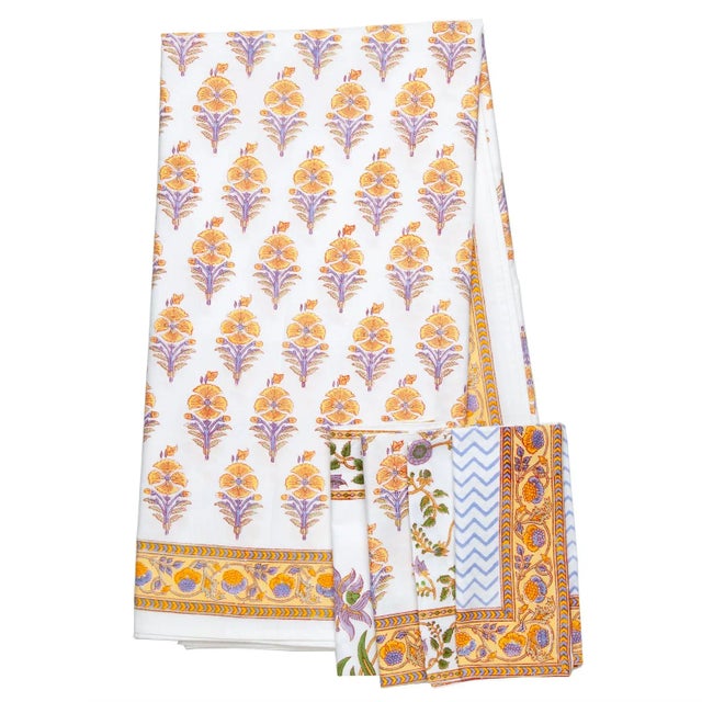 Contemporary Juhi Flower Tablecloth, 8-seat table - Yellow For Sale - Image 3 of 4
