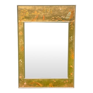 1977 LaBarge Chinoiserie Beveled Hand Painted Églomisé Signed Mirror For Sale