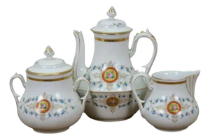 Antique Rose Medallion Coffee Tea Set Inlcuding Pitcher, Bowl, Cream &Sugar- 6 Pieces
